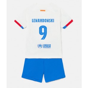 Barcelona Robert Lewandowski #9 Bortedraktsett Barn 2023-24 Kortermet (+ Korte bukser)